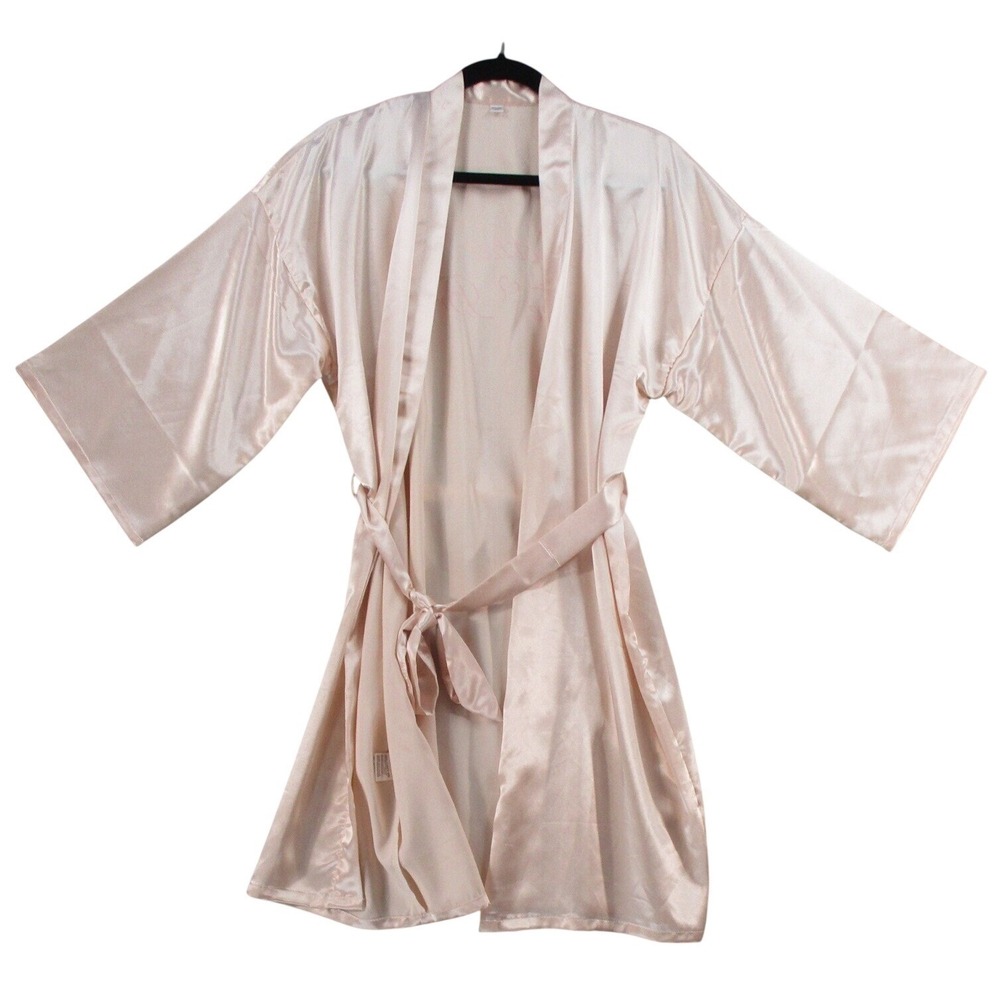Pink Satin Bride Robe Short Kimono Wrap Sleepwear Champagne Pink One Size